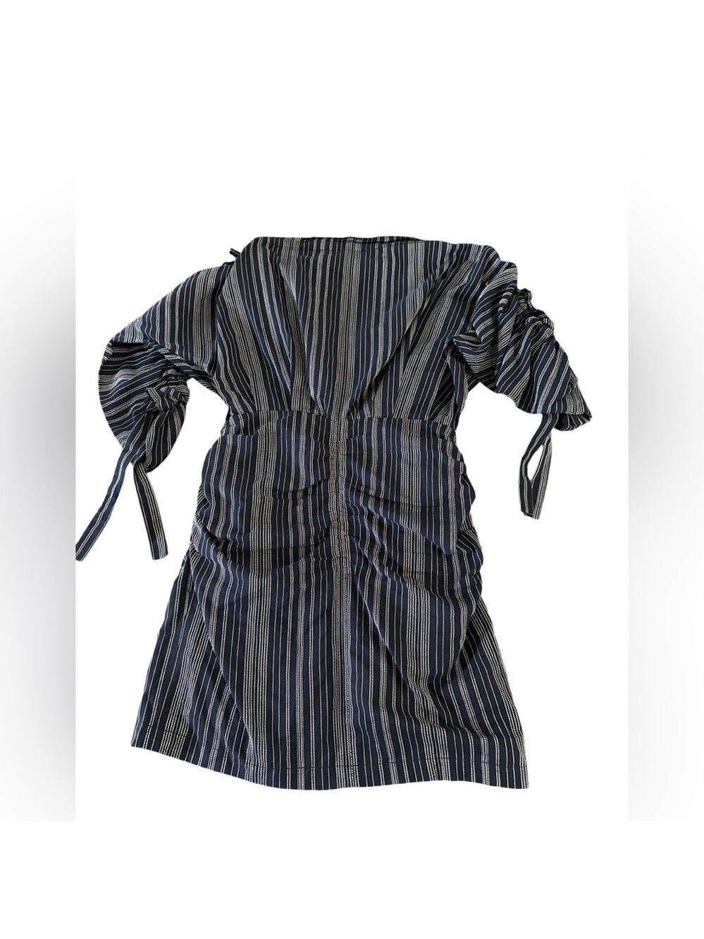 Tanya Taylor Sabra One-Shoulder Striped‎ Ruched Mini Dress Navy Size 6 NWT - Picture 5 of 11